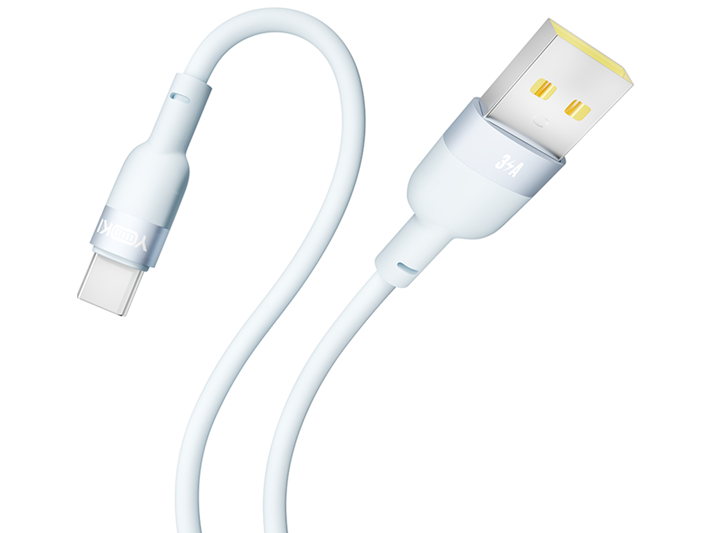 Кабель Yoki Silicone, USB-A — Type-C, 3A, 1,2м, Голубой