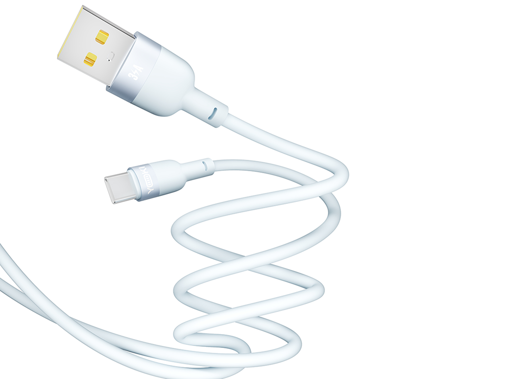 Кабель Yoki Silicone, USB-A — Type-C, 3A, 1,2м, Голубой