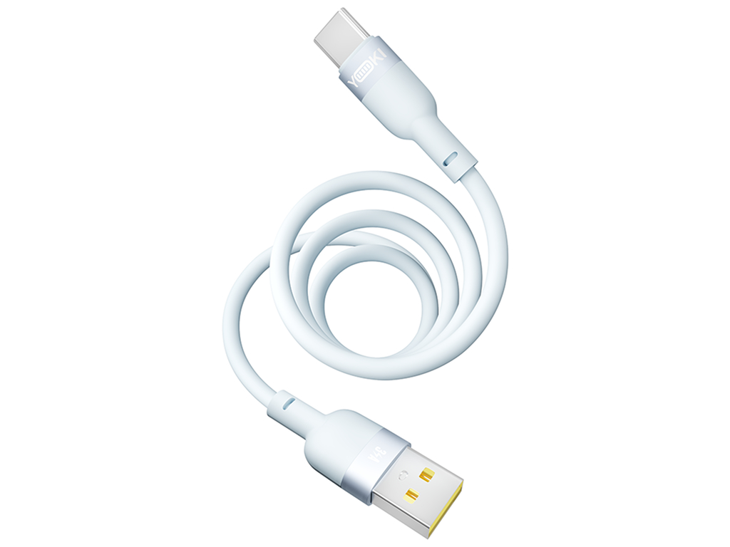 Кабель Yoki Silicone, USB-A — Type-C, 3A, 1,2м, Голубой