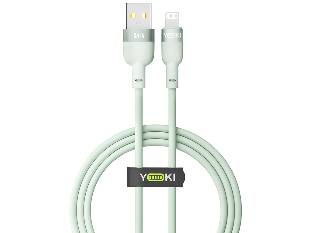 Кабель Yoki Silicone, USB-A - Lightning, 2,4 A, 1,2 м, М'ятний