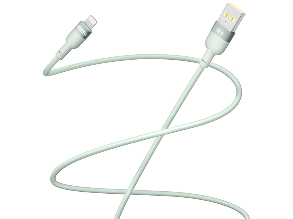 Кабель Yoki Silicone, USB-A - Lightning, 2,4 A, 1,2 м, М'ятний