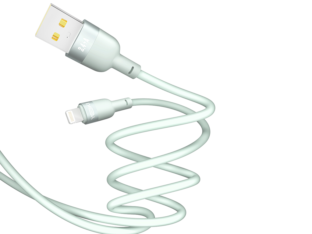 Кабель Yoki Silicone, USB-A - Lightning, 2,4 A, 1,2 м, М'ятний