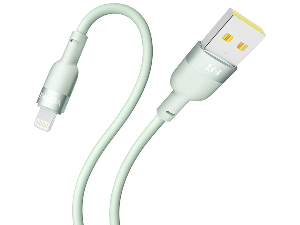 Кабель Yoki Silicone, USB-A - Lightning, 2,4 A, 1,2 м, М'ятний