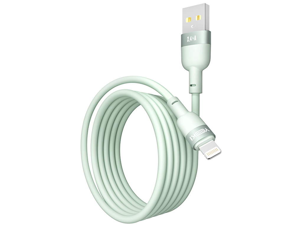 Кабель Yoki Silicone, USB-A - Lightning, 2,4 A, 1,2 м, М'ятний