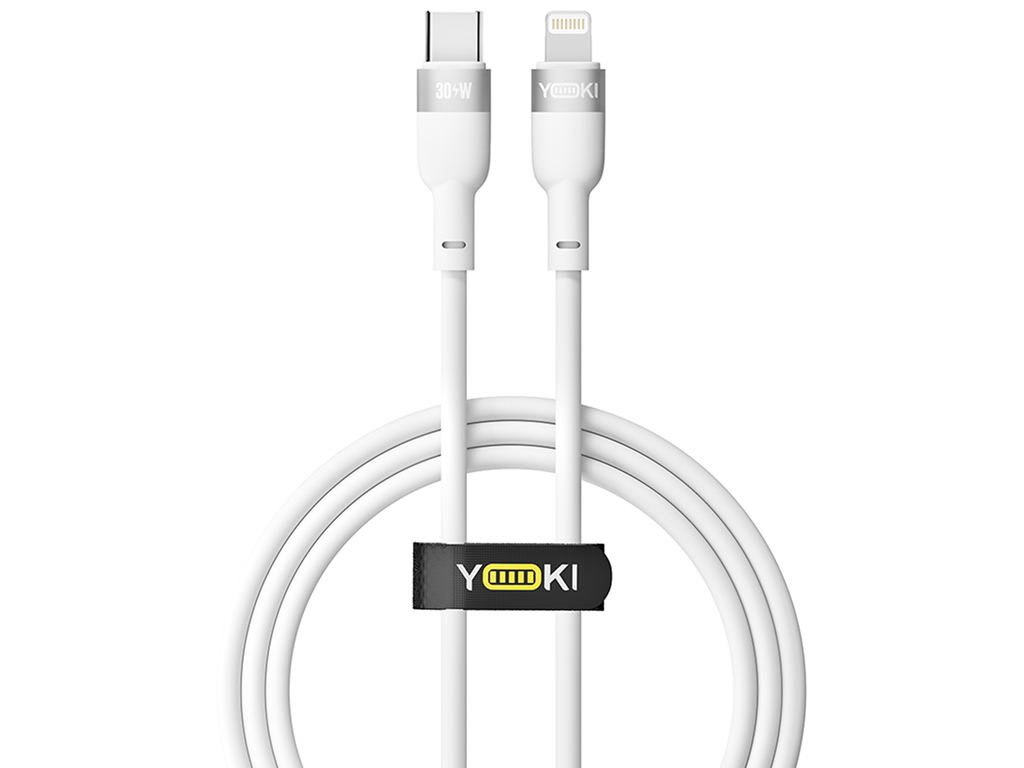 Кабель Yoki Silicone, Type-C - Lightning, 30Вт, 1,2м, Білий