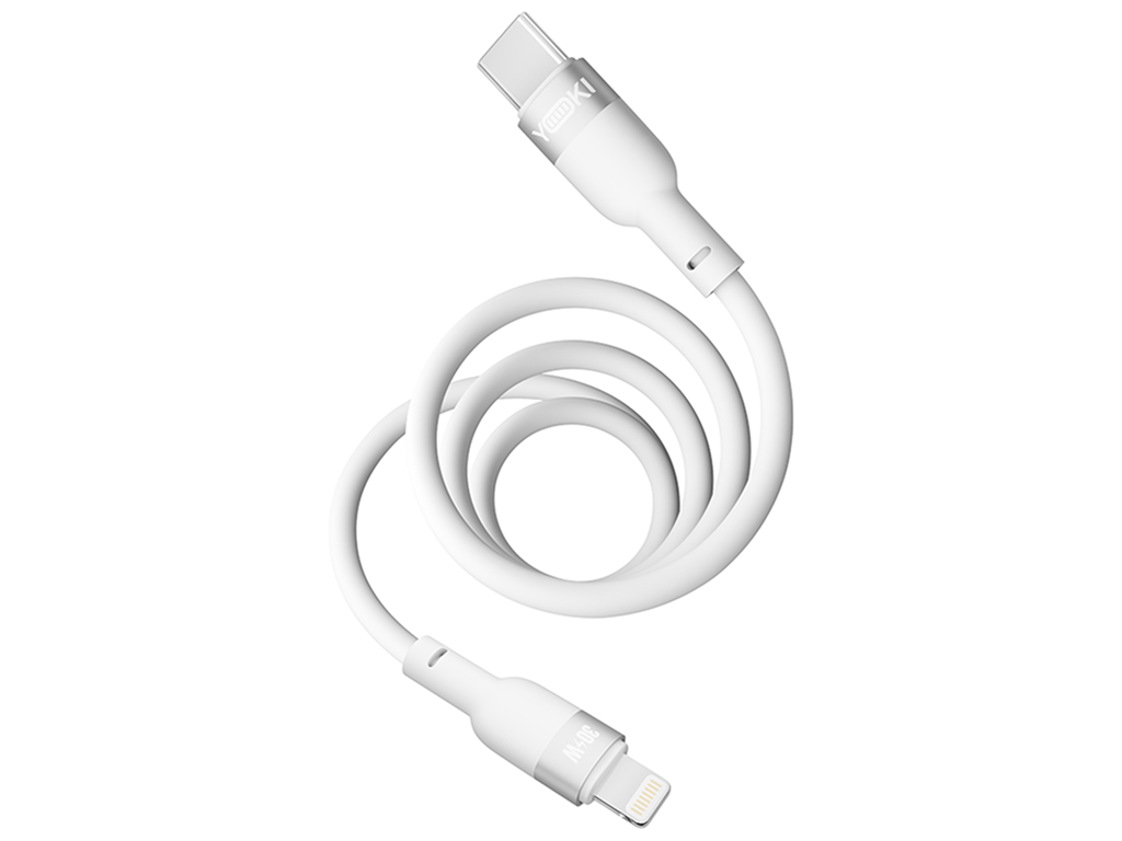 Кабель Yoki Silicone, Type-C - Lightning, 30Вт, 1,2м, Білий