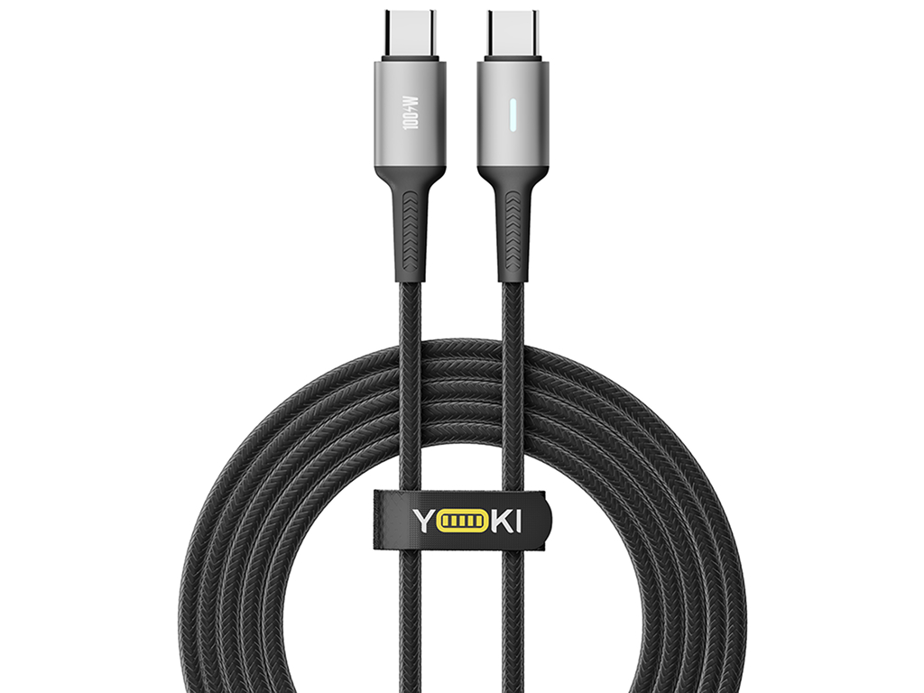 Кабель Yoki Power, Type-C — Type-C, 100Вт, LED індикатор, 2м, Чорний