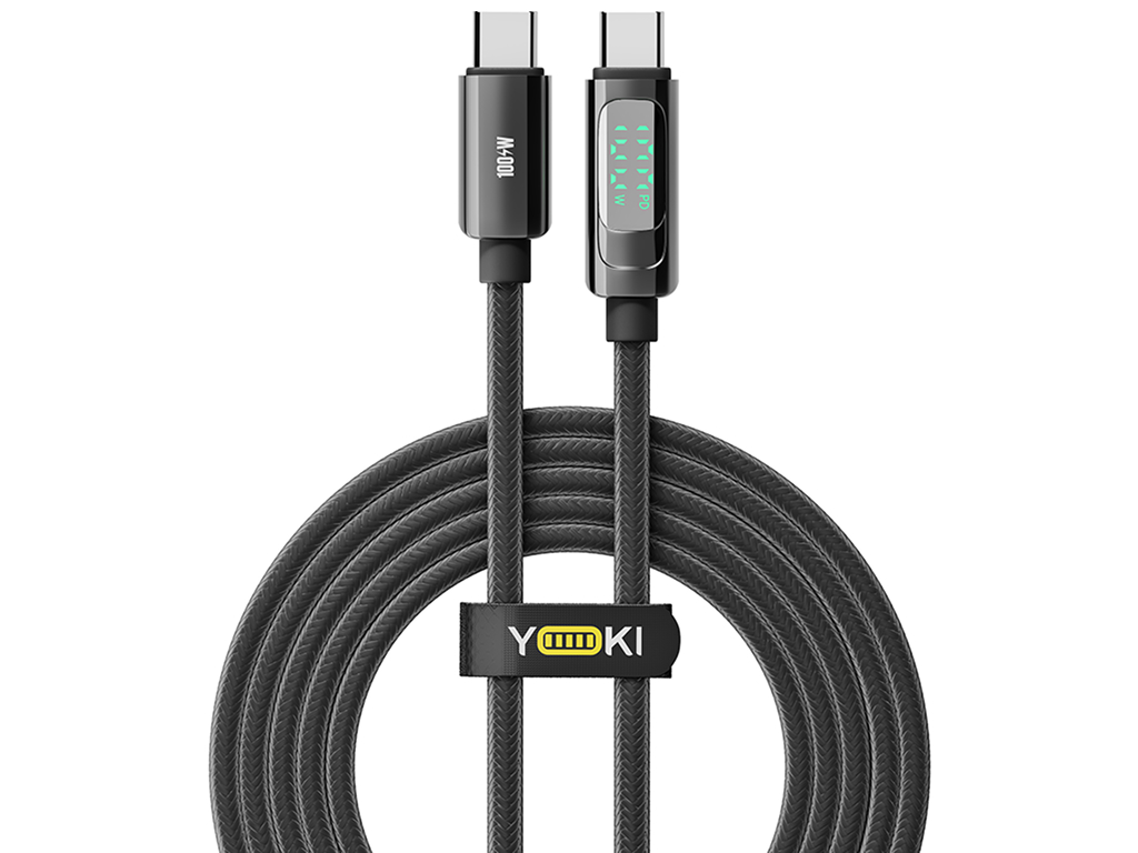 Кабель Yoki Display, Type-C - Type-C, 100W, 2 м, з дисплеєм, Чорний