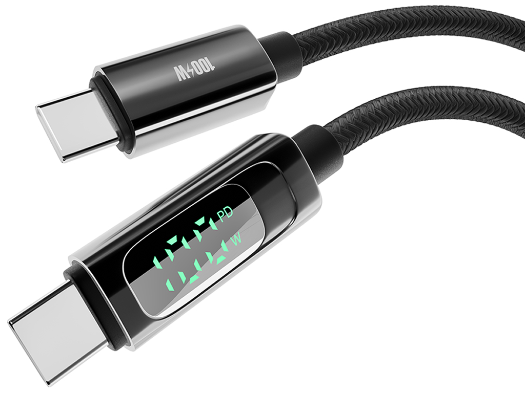 Кабель Yoki Display, Type-C - Type-C, 100W, 2 м, з дисплеєм, Чорний