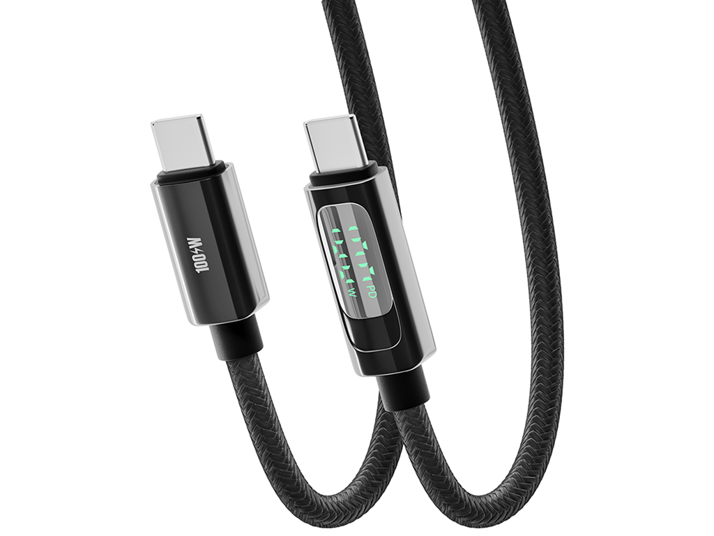 Кабель Yoki Display, Type-C - Type-C, 100W, 2 м, з дисплеєм, Чорний
