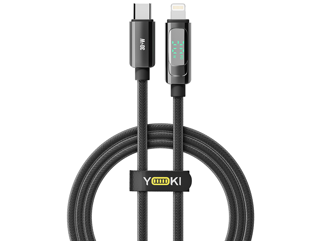 Кабель Yoki Display, Type-C - Lightning, 30W, 1,2 м, з дисплеєм, Чорний