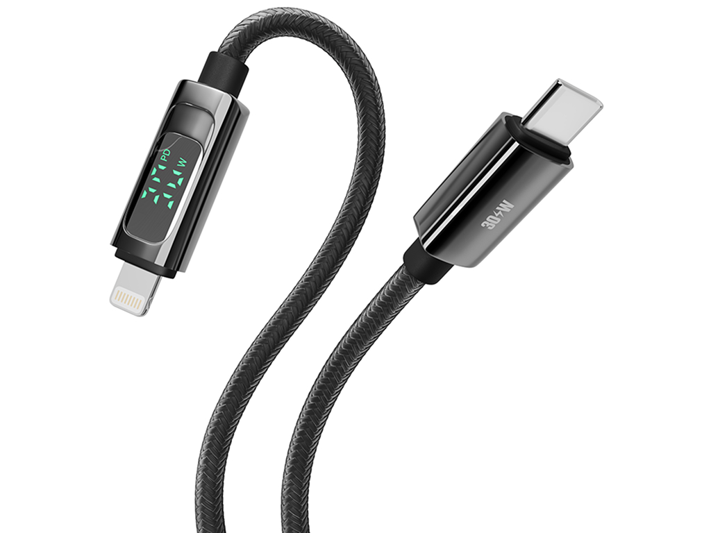 Кабель Yoki Display, Type-C - Lightning, 30W, 1,2 м, з дисплеєм, Чорний