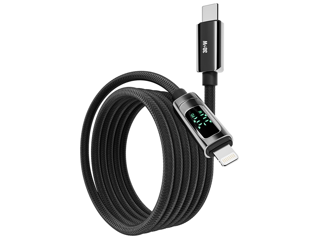 Кабель Yoki Display, Type-C - Lightning, 30W, 1,2 м, з дисплеєм, Чорний