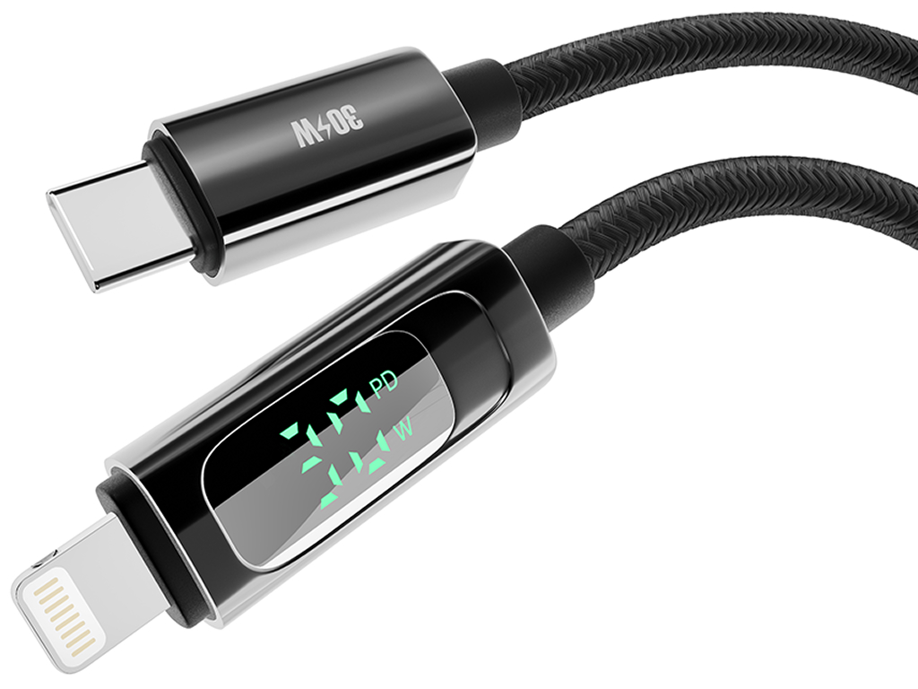 Кабель Yoki Display, Type-C - Lightning, 30W, 1,2 м, з дисплеєм, Чорний