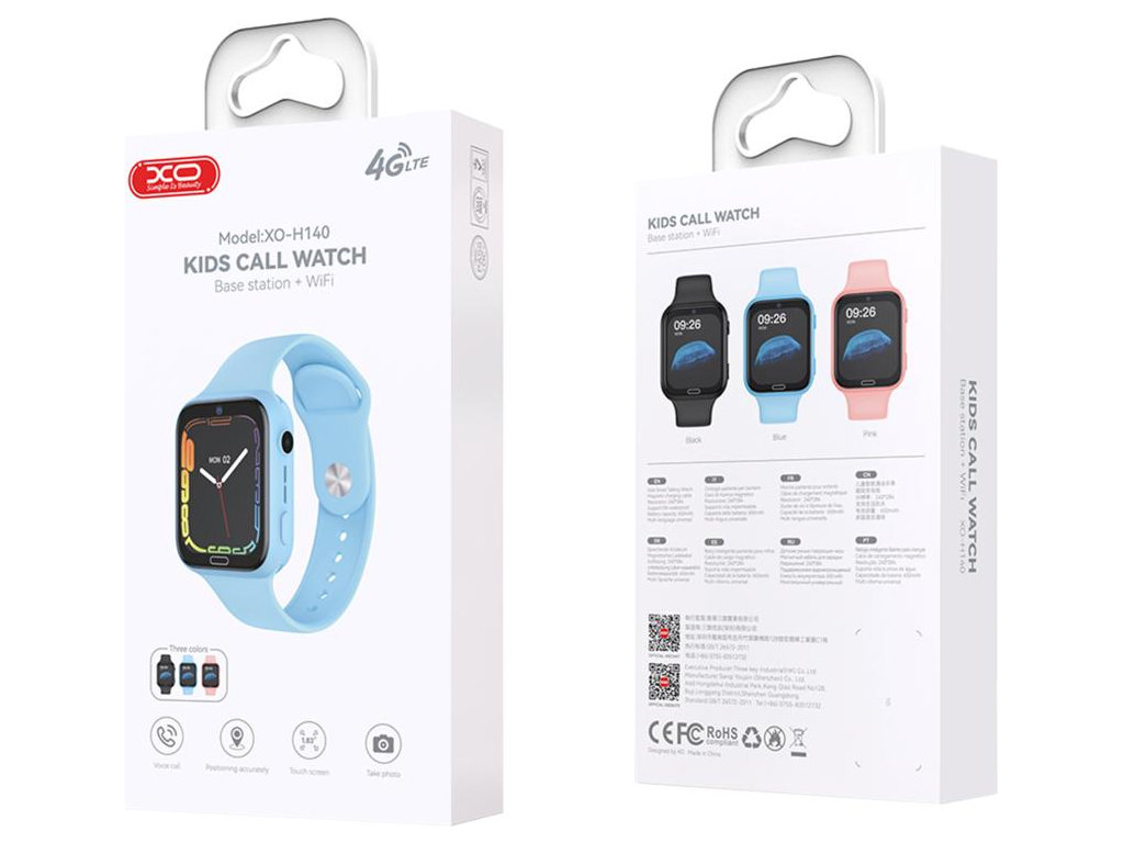 Смарт‑часы детские XO H140, 4G, GPS, 1.83", камера, слот SIM, аккумулятор 650mAh, IP67, цвет черный