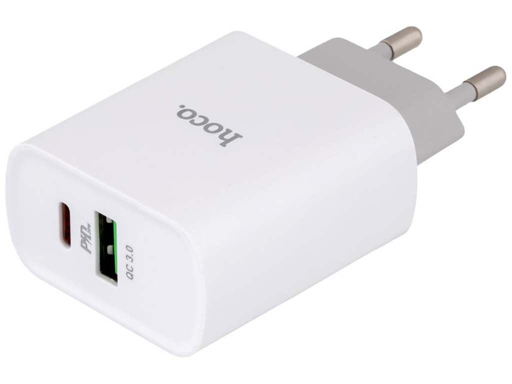 Мережевий зарядний пристрій Hoco C80A PD20W + QC 3.0 Колір Бiлий