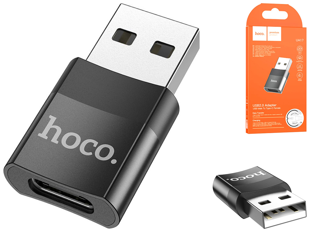 Перехідник Hoco UA17 USB Male to Type-C female USB2.0 adapter Колір Чорний
