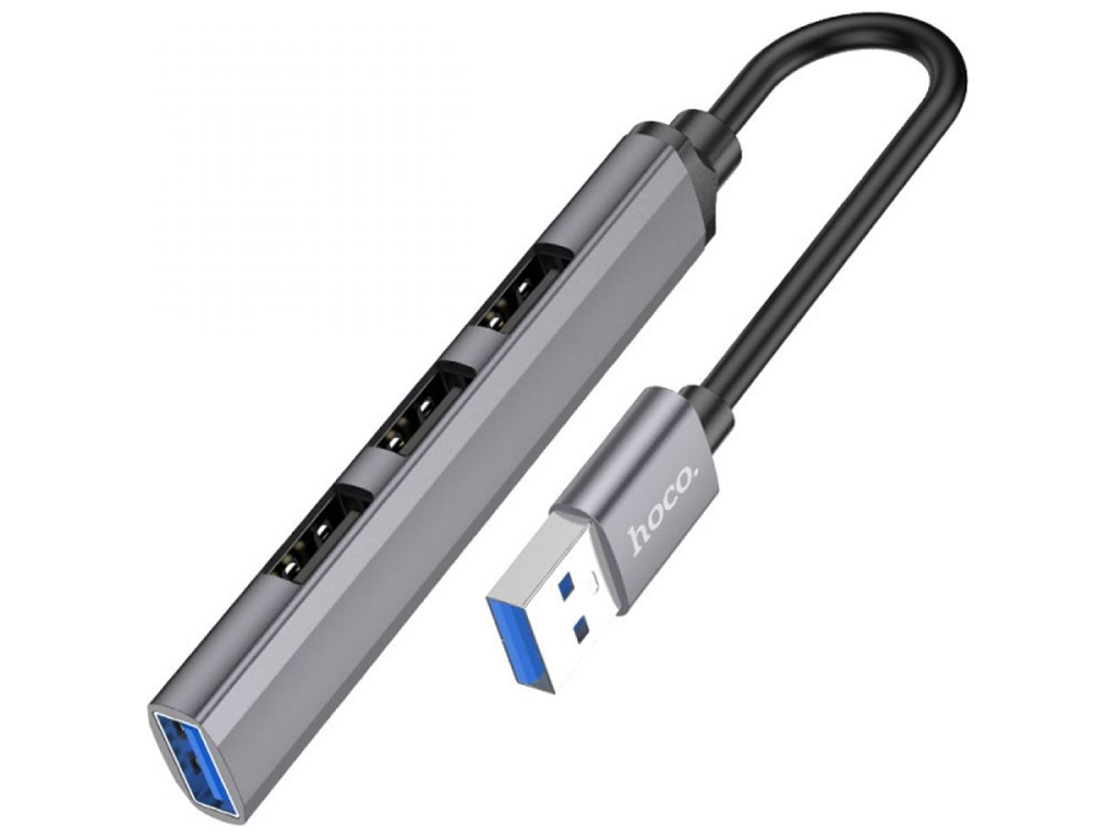 Хаб USB Hoco HB26 4 in 1 adapter(USB to USB3.0+USB2.0x3), Сiрий