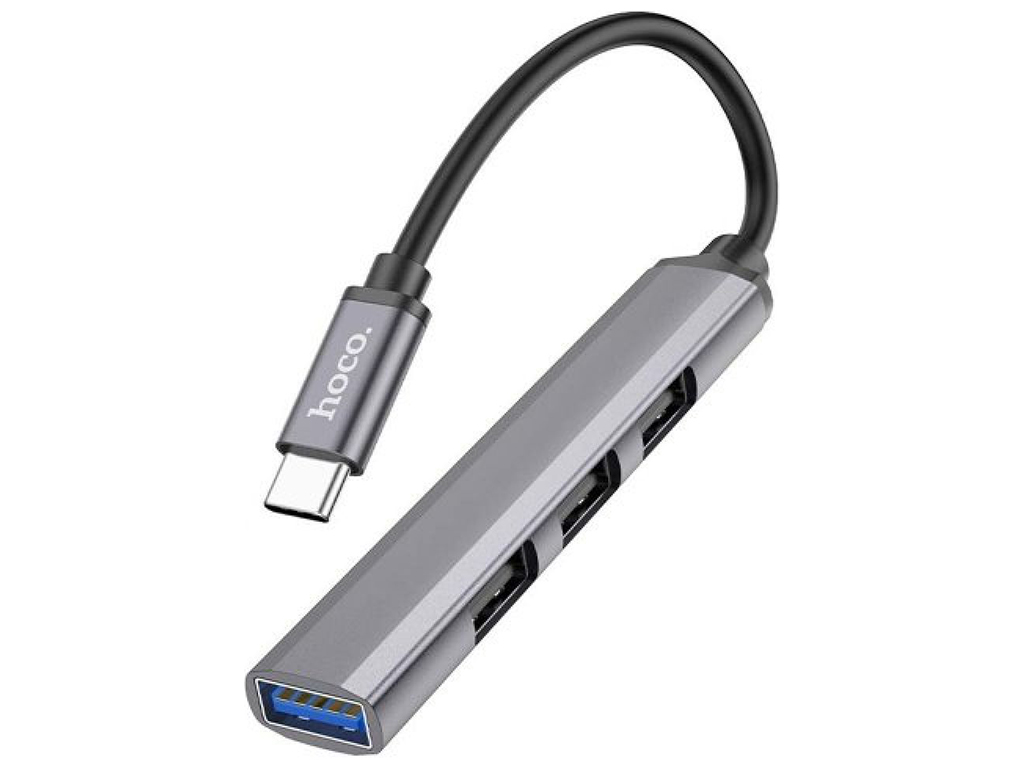 Хаб USB Hoco HB26 4 in 1 adapter(Type-C to USB3.0+USB2.0*3) Колір Сiрий