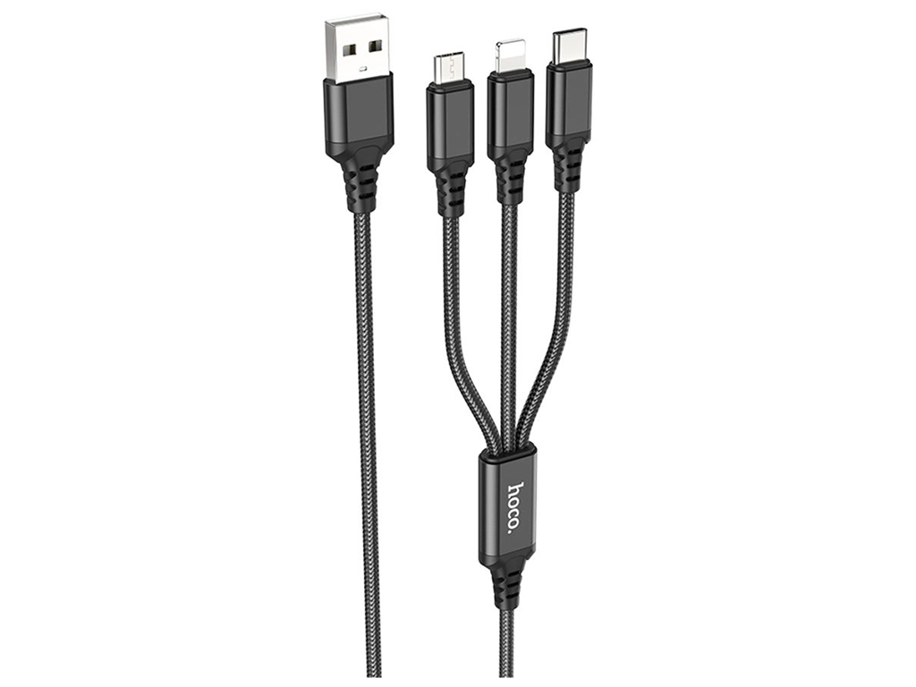 Кабель USB Hoco X76 3-in-1 IP+Type-C+мicro 2A Колір Чорний