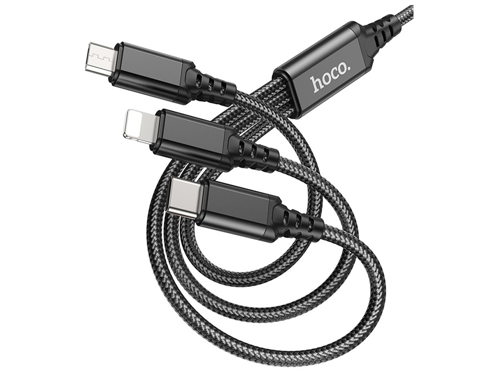 Кабель USB Hoco X76 3-in-1 IP+Type-C+мicro 2A Колір Чорний