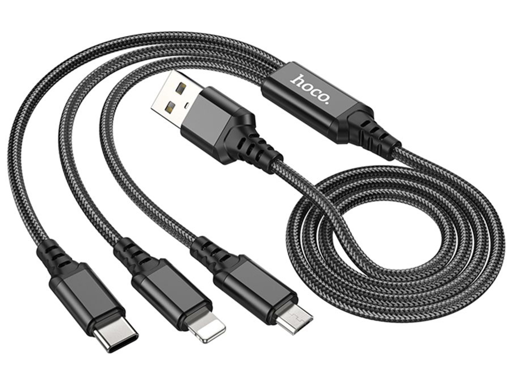 Кабель USB Hoco X76 3-in-1 IP+Type-C+мicro 2A Колір Чорний