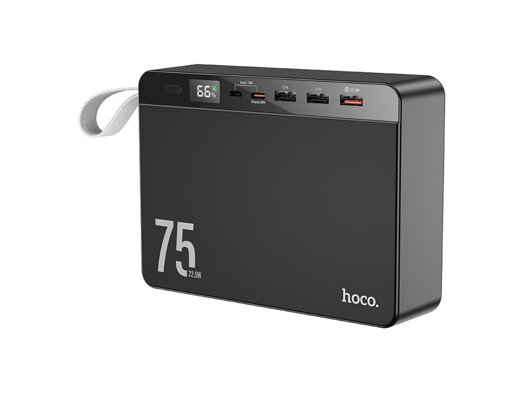 Power Bank Hoco J94 Overlord22.5W, 75000mAh, літій-полімерний, LED-дисплей, ліхтарик, ABS+PC, чорний