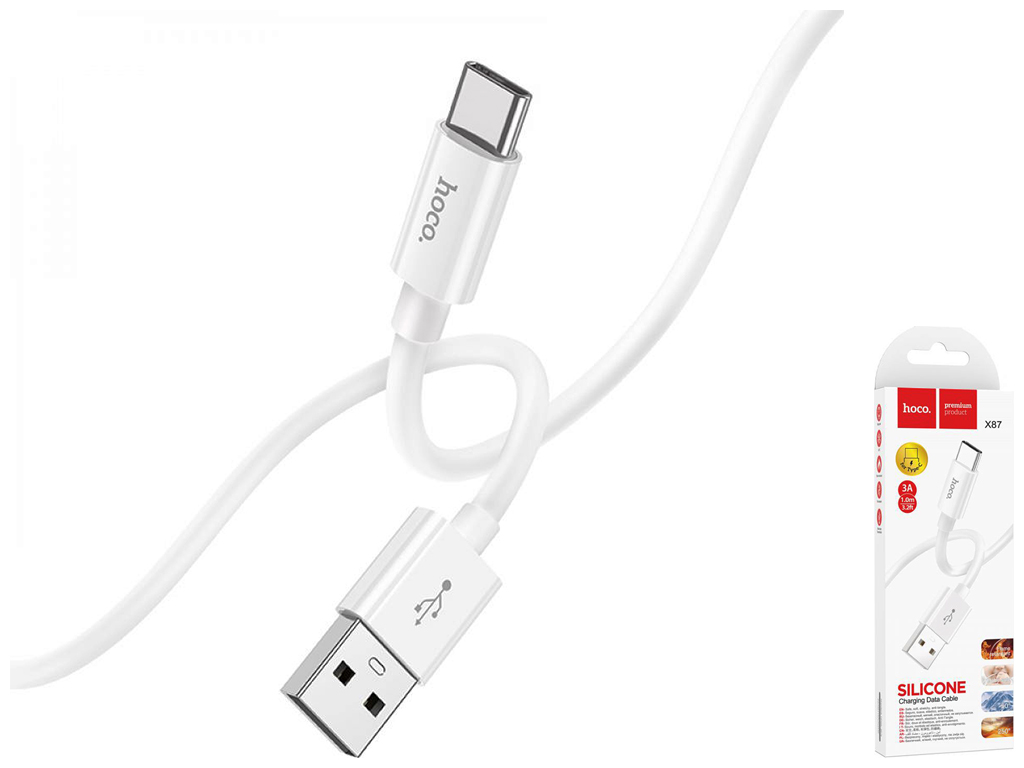 Кабель USB Hoco X87 Magic silicone Type C, Белый