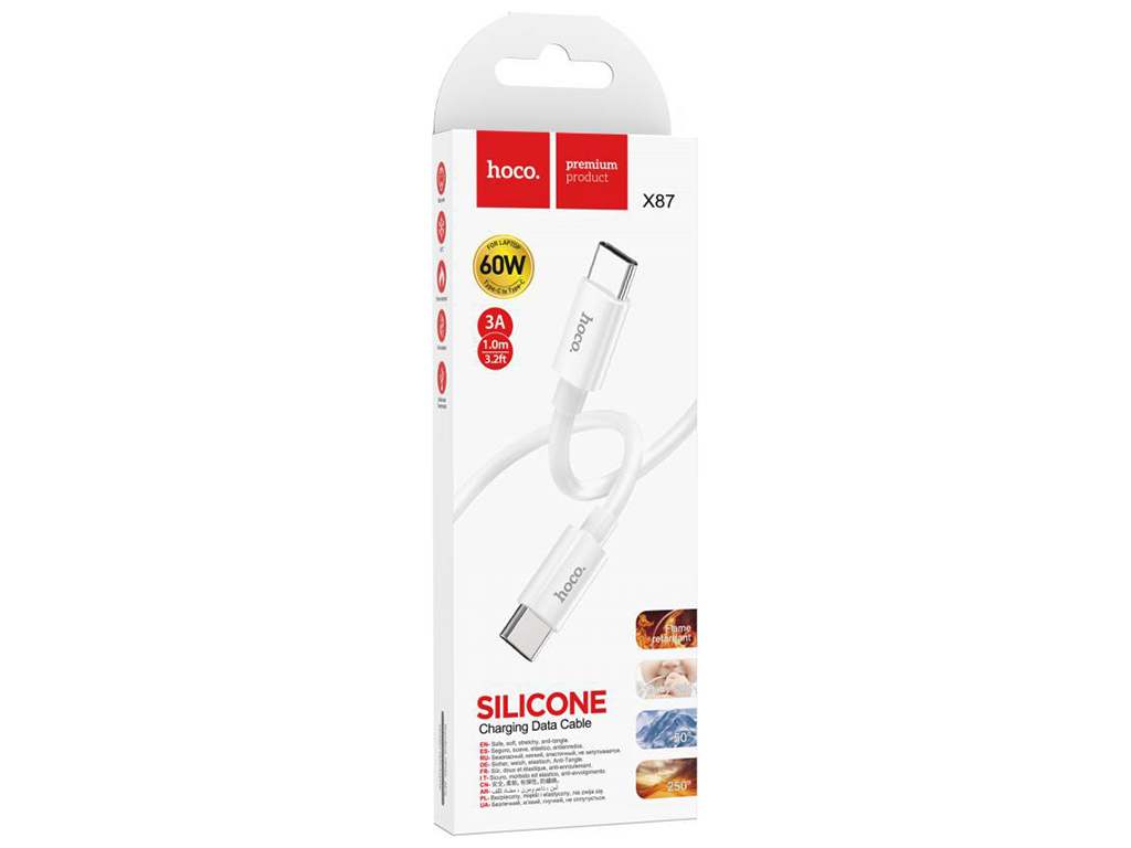 Кабель USB Hoco X87 Magic silicone 60W Type-C to Type-C, Бiлий