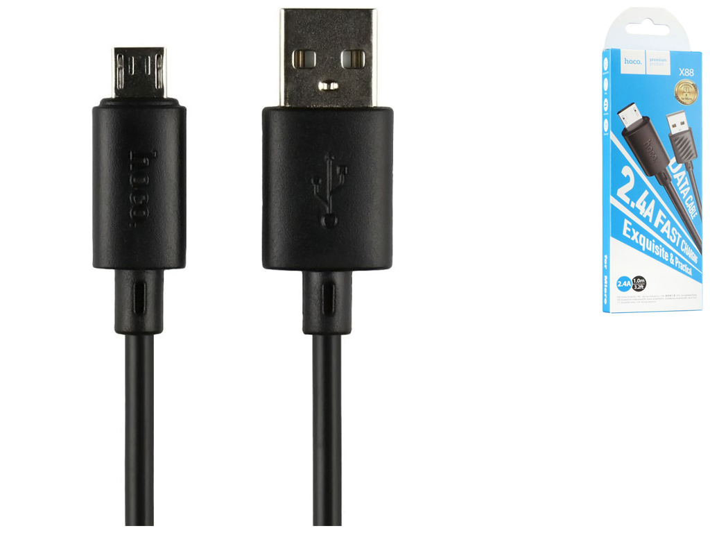Кабель USB Hoco X88 Gratified Micro 2.4A, Чорний