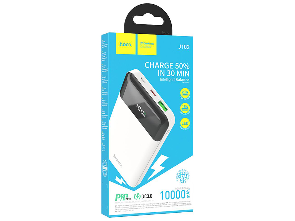Універсальна мобільна батарея Power Bank Hoco J102 Cool figure PD20W+QC3.0 10000mAh, колір бiлий