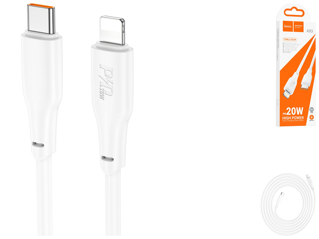 Кабель USB Hoco X93 Force PD20W Type-C to Lightning 2м, Цвет Белый