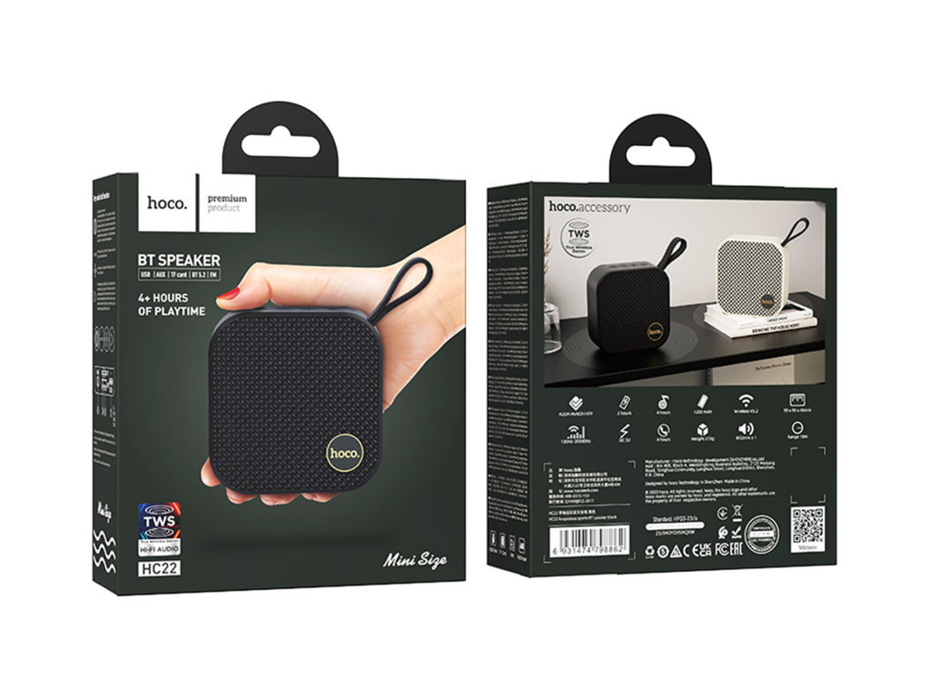 Колонка Hoco HC22, 5Вт, Bluetooth 5.2, 1200mAh, Type-C, пластик, 95×95×43мм, колір сірий