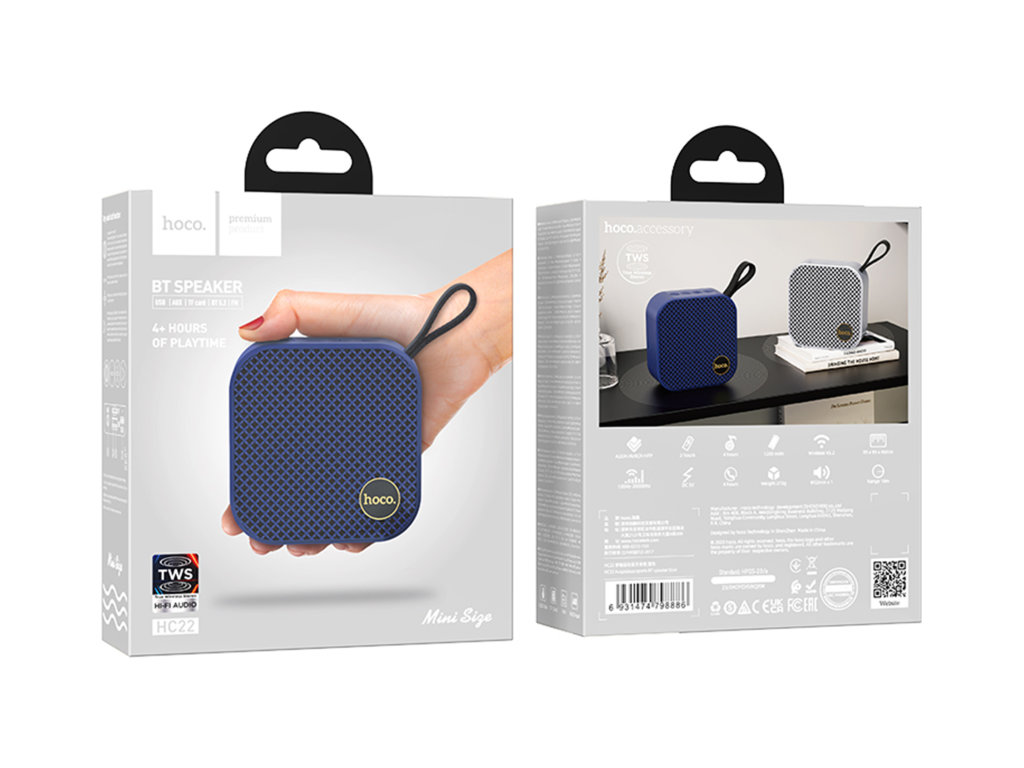 Колонка Hoco HC22, 5Вт, Bluetooth 5.2, 1200mAh, Type-C, пластик, 95×95×43мм, колір синій