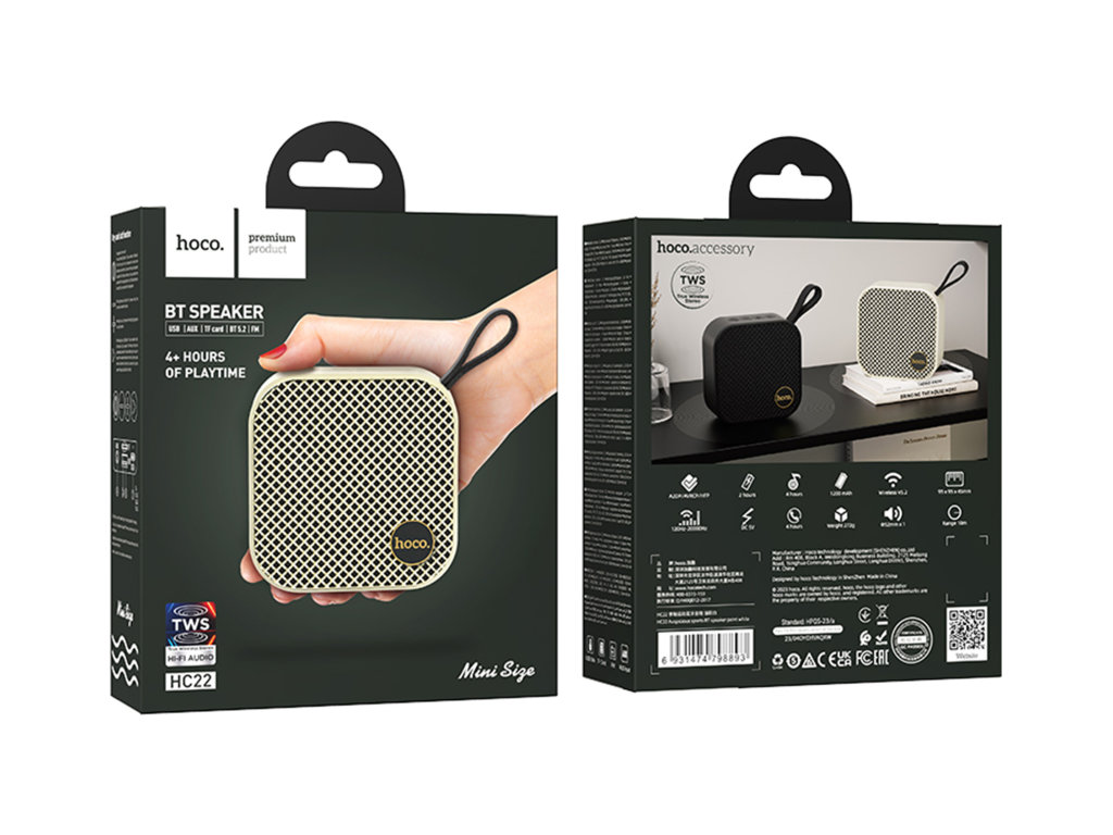Колонка Hoco HC22, 5Вт, Bluetooth 5.2, 1200mAh, Type-C, пластик, 95×95×43мм, колір білий