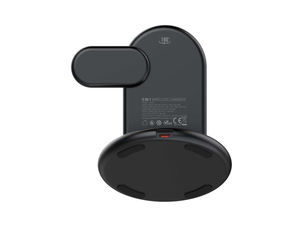 Зарядний пристрій бездротовий Ldnip Wl02 5in1, 25.5W, для iWatch, ABS+PC пластик, USB-C, чорний