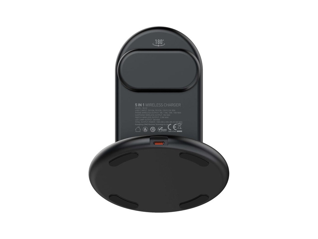 Зарядний пристрій бездротовий Ldnip Wl02 5in1, 25.5W, для iWatch, ABS+PC пластик, USB-C, чорний