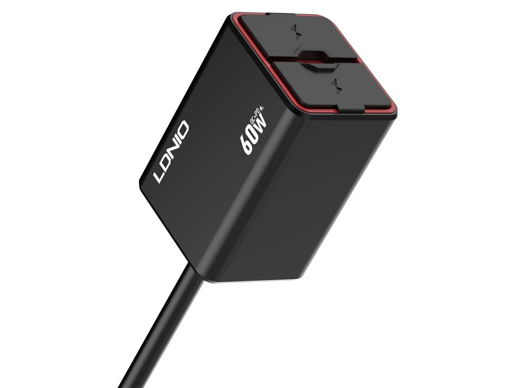 Інвертор LDNIO C108, авто-мото, 1USB+1USB-C, 60W, алюміній, пластик, Type-C to Type-C, колір чорний
