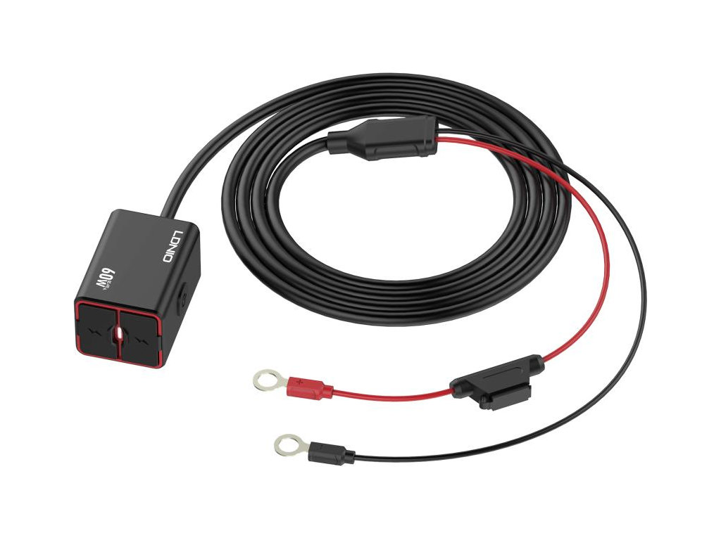 Інвертор LDNIO C108, авто-мото, 1USB+1USB-C, 60W, алюміній, пластик, Type-C to Type-C, колір чорний