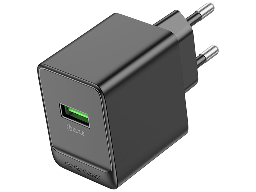 Зарядний пристрій Borofone BAS12A, 1USB, QC3.0, 18W, 77×45×32мм, колір чорний