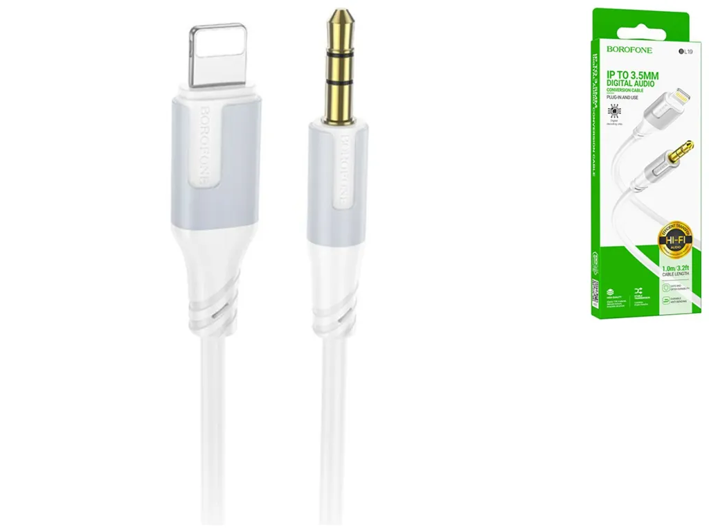 Кабель Aux Borofone BL19 Lightning, 1м, цвет белый