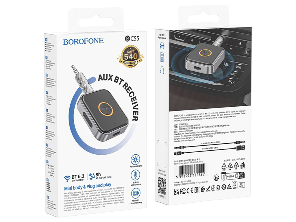 FM-трансмітер Borofone BC55 Suave car AUX BT receiver Колір Чорний