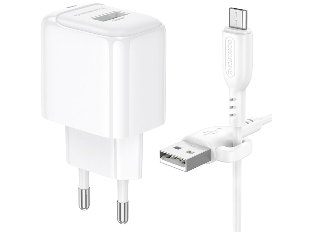 Зарядний пристрій мережевий Borofone BAS42A, 1USB, QC3.0, 18Вт, 5V/2A, 190×80×30мм, колір білий