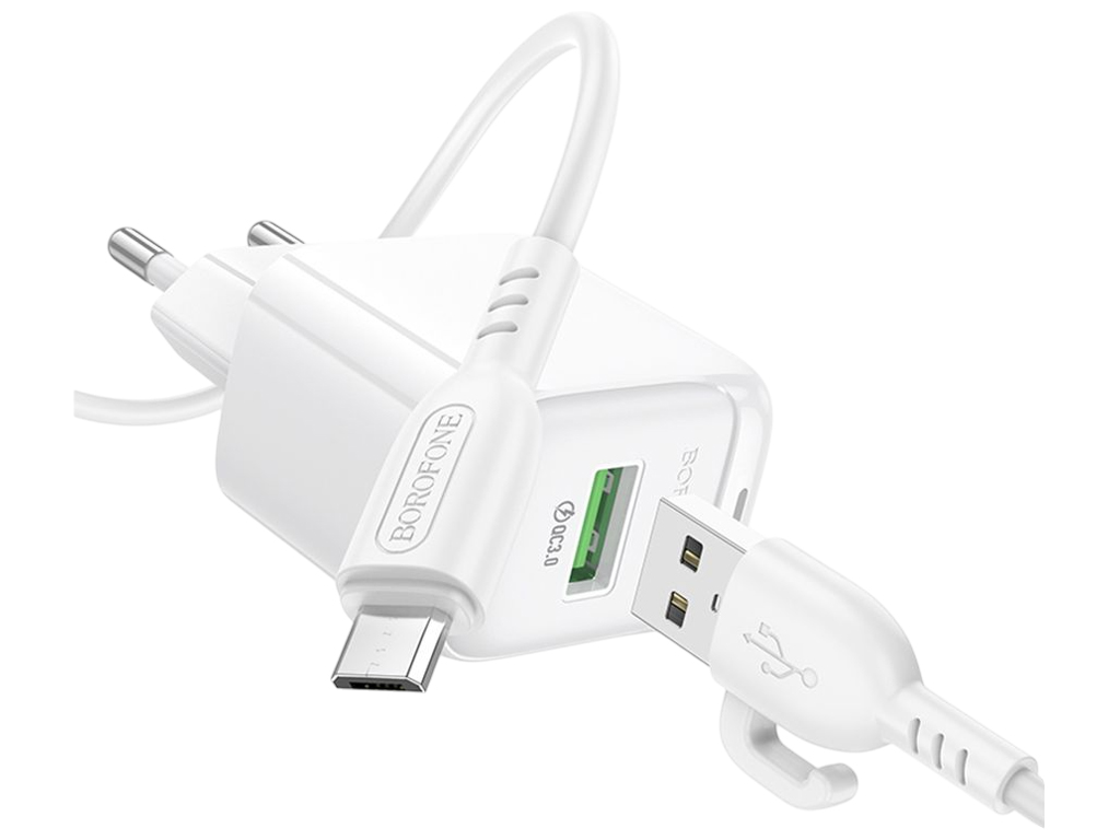 Зарядний пристрій мережевий Borofone BAS42A, 1USB, QC3.0, 18Вт, 5V/2A, 190×80×30мм, колір білий