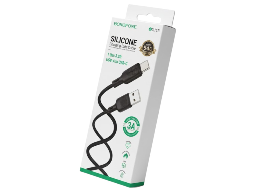 Кабель USB Borofone BX113 Silicone Type-C 3A, 1м, колір чорний