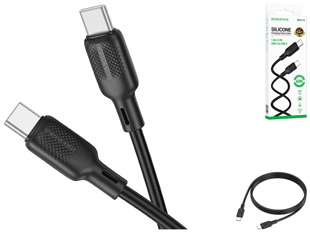 Кабель USB Borofone BX113 Silicone Type-C to Type-C 60W Колір Чорний