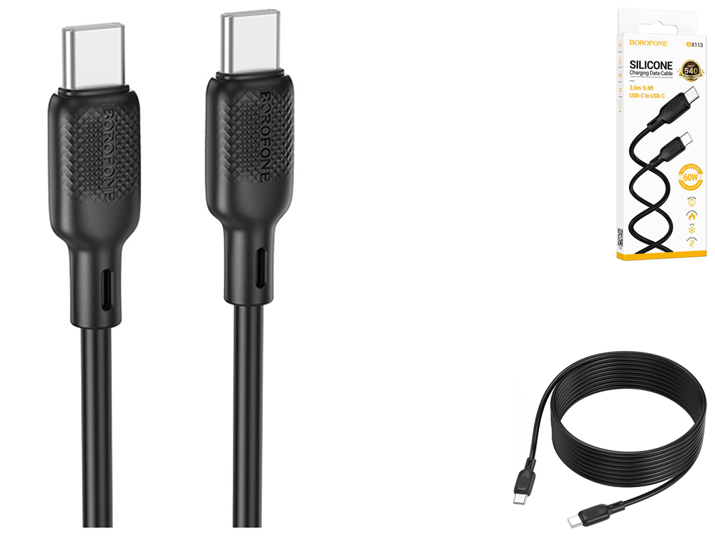 Кабель USB Borofone BX113 Silicone Type-C to Type-C 60W 3м Колір Чорний