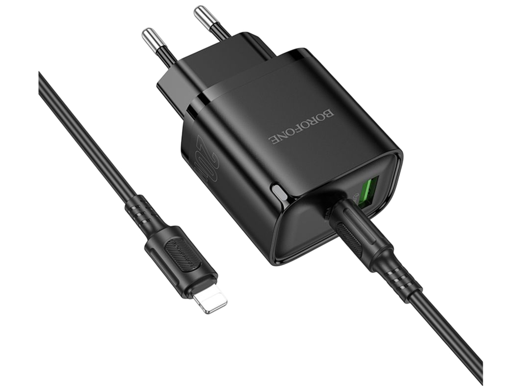 Сетевое зарядное устройство Borofone BA83A, 2USB, 20Вт, Type-C–Lightning, 150×100×45мм, черный