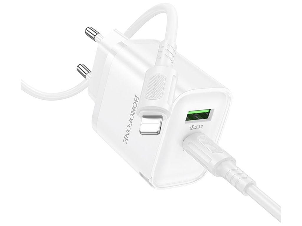 Сетевое зарядное устройство Borofone BA83A, 1USB-C/1USB, PD/QC 20W, 79×42×30мм, цвет белый