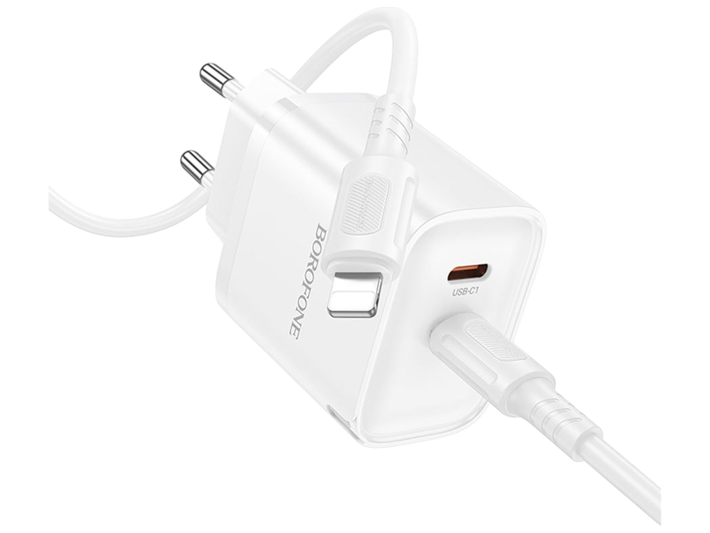 Зарядний пристрій Borofone BA85A, 35вт, 2usb type-c, pd qc 3.0, type-c to lightning, білий
